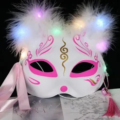 Luminous Led Fox Mask Japanska Cosplay Blinkande Glödande Mörka Ögon Mask Rave Kostym Anime Halv Ansikte Katt Masker Maskerad Parti Rekvisita 12><noscript><img width=
