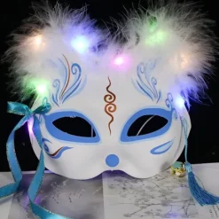 Luminous Led Fox Mask Japanska Cosplay Blinkande Glödande Mörka Ögon Mask Rave Kostym Anime Halv Ansikte Katt Masker Maskerad Parti Rekvisita 12><noscript><img width=