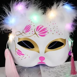 Luminous Led Fox Mask Japanska Cosplay Blinkande Glödande Mörka Ögon Mask Rave Kostym Anime Halv Ansikte Katt Masker Maskerad Parti Rekvisita 12><noscript><img width=