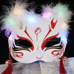 Luminous Led Fox Mask Japanska Cosplay Blinkande Glödande Mörka Ögon Mask Rave Kostym Anime Halv Ansikte Katt Masker Maskerad Parti Rekvisita 12><noscript><img width=