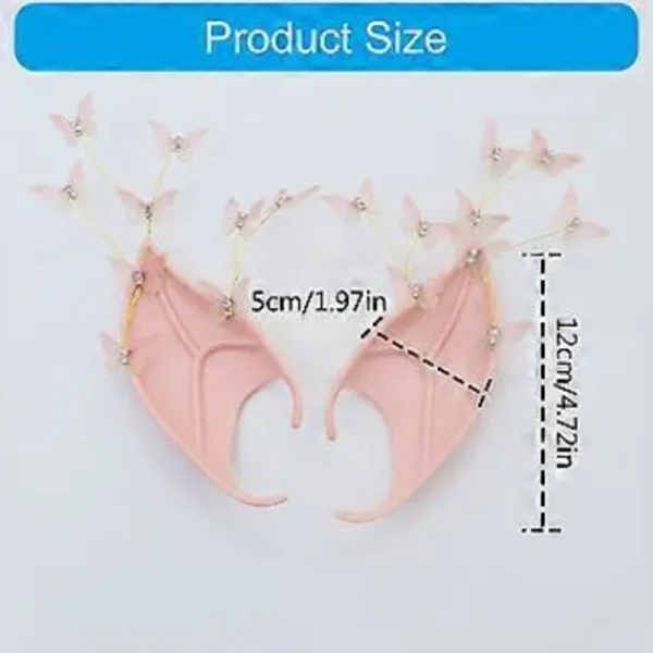 Älvöron med fjäril, spetsiga älvöron, alvöron, alienöron för kostym Halloweenfest (rosa fjäril silver)> Tillbehör