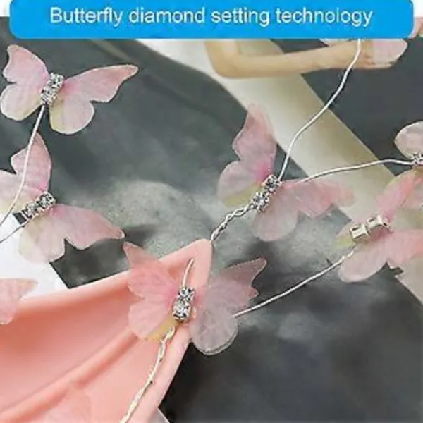 Älvöron med fjäril, spetsiga älvöron, alvöron, alienöron för kostym Halloweenfest (rosa fjäril silver)> Tillbehör