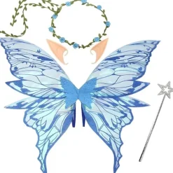 Unbranded Älvvingar för vuxna och flickor, älvkostymset med girlang, trollstav och älvöron fjärilsvingar> Tillbehör