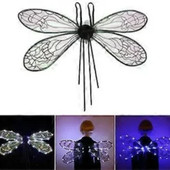 Lysande Cikadavings LED Trollsländvingar Älvvingar Glittriga Ängelvingar Halloween Kostymvinge för Maskeradfest Svart (Svart)> Tillbehör