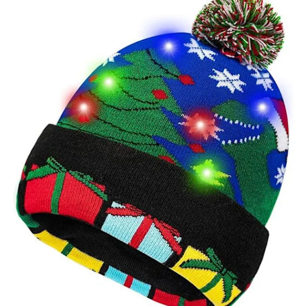 Lysande Julhatt, LED Julhattar med Ljus, Blinkande Julhatt Stickad Mössa för Barn Vuxna Pojkar Flickor> Tillbehör