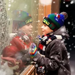 Lysande Julhatt, LED Julhattar med Ljus, Blinkande Julhatt Stickad Mössa för Barn Vuxna Pojkar Flickor><noscript><img width=