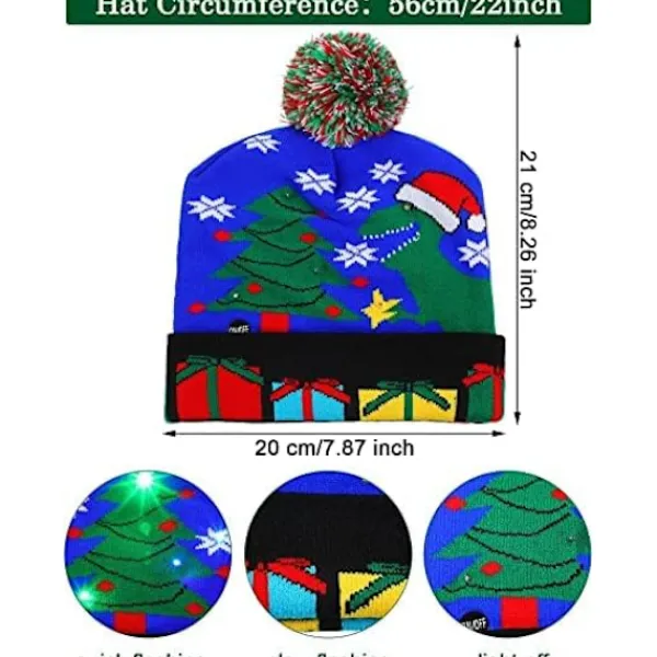 Lysande Julhatt, LED Julhattar med Ljus, Blinkande Julhatt Stickad Mössa för Barn Vuxna Pojkar Flickor> Tillbehör