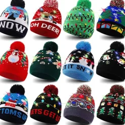 Lysande Julstickad Mössa, Med 6 Färgglada LED-lampor (07)><noscript><img width=