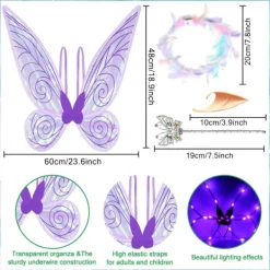 Lysande älvvingar för vuxna, LED-diadem och trollstav för karnevaler och temafester, [JUN] Parent> Tillbehör