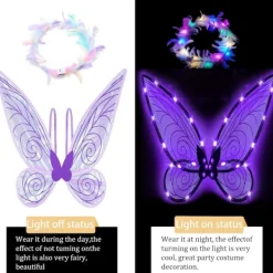 Lysande älvvingar för vuxna, LED-diadem och trollstav för karnevaler och temafester, [JUN] Parent><noscript><img width=