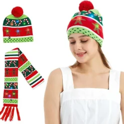 Lysande Tomtehatt och Halsduk Set Stilfull Julhuvudbonad Festliga Jultillbehör för Barn & Vuxna> Tillbehör