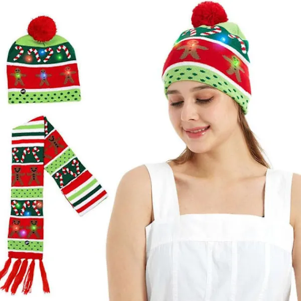 Lysande Tomtehatt och Halsduk Set Stilfull Julhuvudbonad Festliga Jultillbehör för Barn & Vuxna> Tillbehör