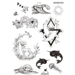 INF Ma Long Ansiktsklistermärken - Realistiska Temporära Tatueringar Renar, delfiner, valar> Smink