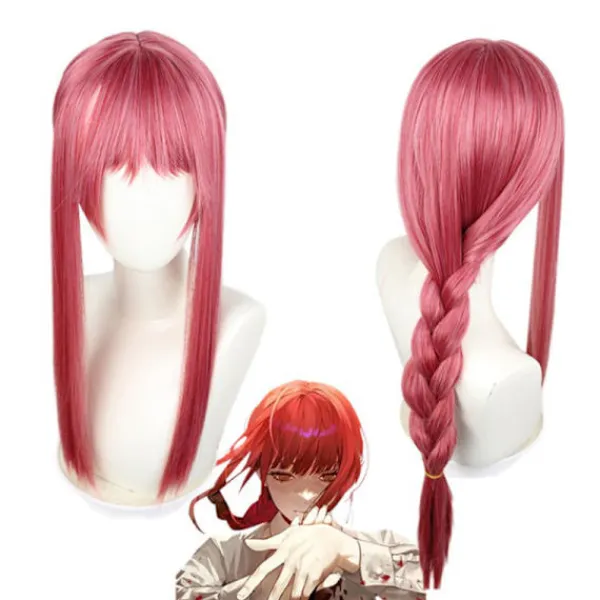 CNMR Makima Röd Long Braid Peruk 70CM Cosplay Kostym Motorsåg zy> Peruker