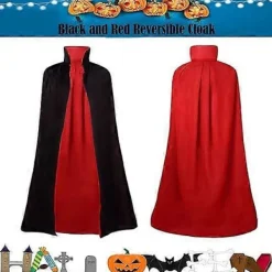 Maklulu Halloween Vampirkappa Kostym Vuxen Halloween Kostym Kappa Svart och Röd Vändbar Ståkrage Kappa> Dräkter