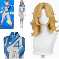 Marvel Rivals: Susan Storm Cosplay Kostym Osynliga Fantastiska Fyran Jumpsuit+Peruk Endast Peruk One Size><noscript><img width=