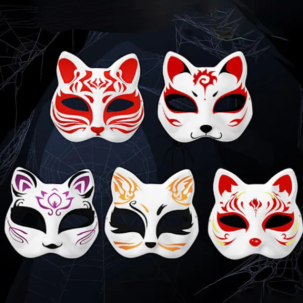 HEET Mask Halv Ansikts Handmålad Katt Räv Mask Anime Maskerad A1> Masker