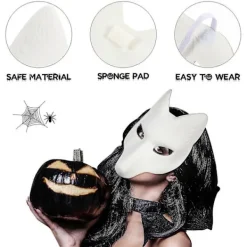 Masker Mask Halloween Cosplay Vit Katt Up Diy Klänning Maskerad Kostymtillbehör Therian Party Varg Tom Omålad Ansikte Mardi><noscript><img width=