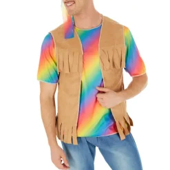 tectake Maskeraddräkt hippie regnbågsfärger 70-tal herr S><noscript><img width=