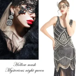 ATELA Maskeradmask - Venetiansk mask för kvinnor Pretty Elegant Lady Spets Maskerad Halloween Mardi Gras Party Guld+Silver+Svart><noscript><img width=