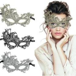 Maskeradmask - Venetiansk mask för kvinnor, vacker elegant spetsmask för damer Halloween Mardi Gras Party Guld+Silver+Svart> Masker