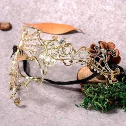 Maskeradmask för kvinnor Metallmask Glänstrass Venetiansk festkvällsbalmask Bar kostymaccessoar><noscript><img width=