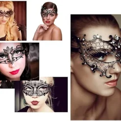 Maskeradmask för kvinnor Metallmask Glänstrass Venetiansk festkvällsbalmask Bar kostymaccessoar><noscript><img width=