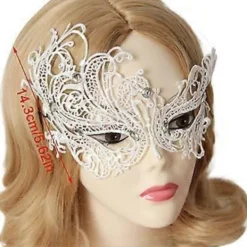 Maskeradmask för kvinnor, sexig spetsmask för Halloween-maskerader, karnevaler, fester, baler, middagsbjudningar, bröllop, vit><noscript><img width=