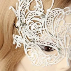 Maskeradmask för kvinnor, sexig spetsmask för Halloween-maskerader, karnevaler, fester, baler, middagsbjudningar, bröllop, vit><noscript><img width=