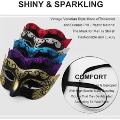 Maskeradmask för Män Kvinnor Par Venetiansk Mask för Halloween Mardi Gras Kostymfest Bal,A><noscript><img width=