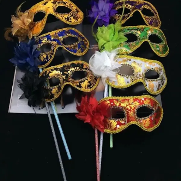 Maskeradmask med handtag Venetian Halv Ansikte Blomma Sexig Halloween Mask Dans Bröllopsfest Dekorationer> Masker