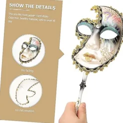 Maskeradmask på pinne Venetianskt mask för kvinnor balmasktillbehör maskeradmask för kvinnor cosplay festmask dammaskeradmask smink><noscript><img width=