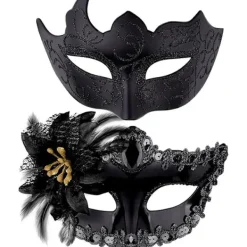 Maskeradmasker för par, set med venetianska festmasker i plast, Halloween-kostymmask, Mardi Gras-mask för kvinnor och män> Masker