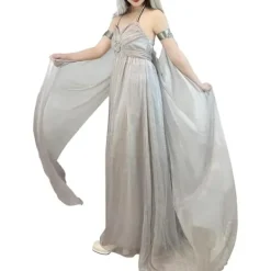 Medeltida Drottningdräkt för Kvinnor Cosplay Grå Lång Klänning Halloween Daenerys Targaryen Kostymer XXL XXL Beige><noscript><img width=