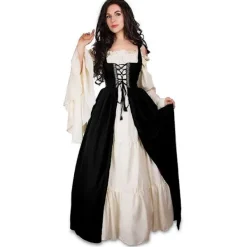 Medeltida Punk Klänning Cosplay Halloween Kostymer Dam Palats Karneval Fest Utklädnad Prinsessa Kvinnlig Viktoriansk Vestido Robe Svart XXXL> Dräkter