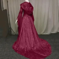 Medeltida Retro Gotisk Huvtröja Häxklänning Lång Kjol Lyxig Festklänning För Kvinnor Cosplay Vampyr Halloween Vuxen Dräkt Svart svart S><noscript><img width=