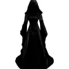 Medeltida viktoriansk klänning för kvinnor, vintage häxa Halloween renässans kostymer Sammet vampyr huva gotisk cosplay klänning> Dräkter