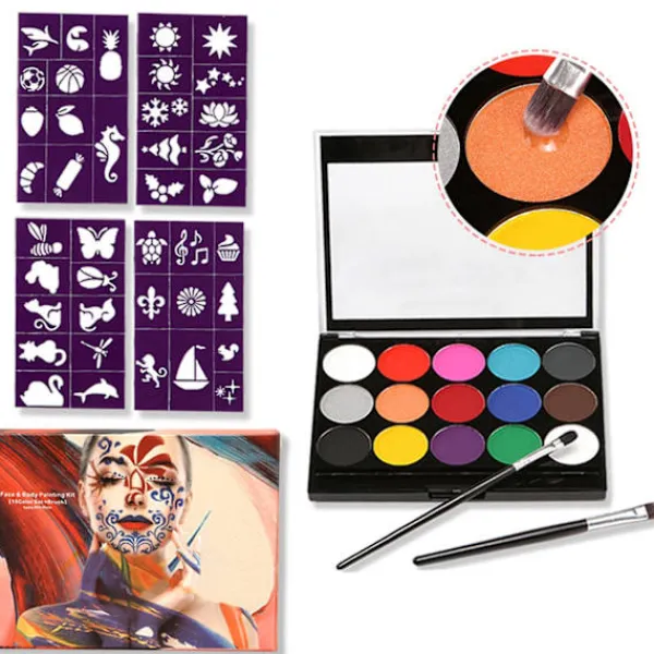 Mengxi 1 Set Kroppsmålning Med Pensel 15 Färger Vattentät Koncentrerad Kladdfri Partyverktyg Vattenlöslig Jul Halloween Smink Ansiktsmålning> Smink