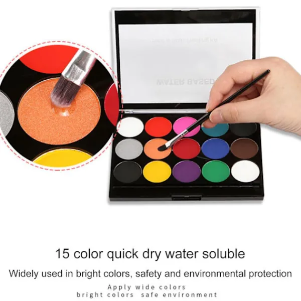 Mengxi 1 Set Kroppsmålning Med Pensel 15 Färger Vattentät Koncentrerad Kladdfri Partyverktyg Vattenlöslig Jul Halloween Smink Ansiktsmålning> Smink
