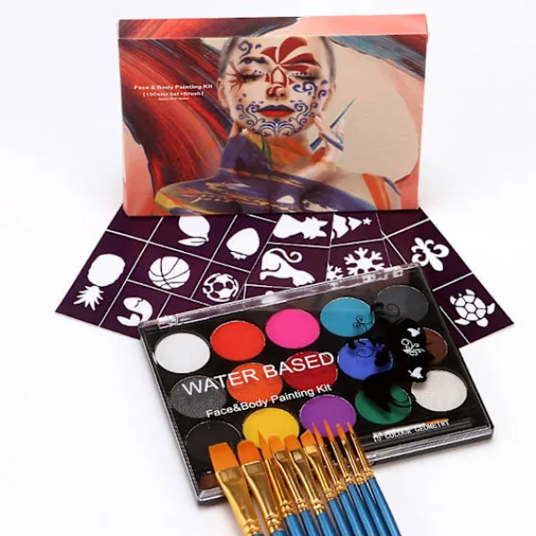 Mengxi 1 Set Kroppsmålning Med Pensel 15 Färger Vattentät Koncentrerad Kladdfri Partyverktyg Vattenlöslig Jul Halloween Smink Ansiktsmålning> Smink