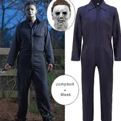 Michael Myers Halloween-dräkt för vuxna med & blodig overall [JUN] S> Masker