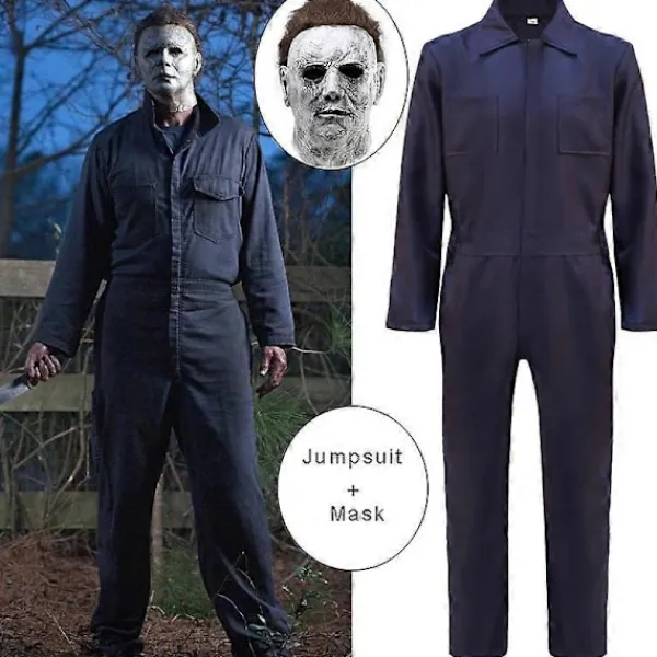 Michael Myers Kostym 2024 - , Cosplay, Halloween Jumpsuit, Horror Blodig Mördares Rekvisita, Karnevalspartykostym för Vuxna Män S> Masker