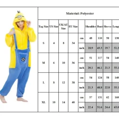 Minions Unisex Vuxen Onesie Kostym, Pyjamas Jumpsuit för Män & Kvinnor L><noscript><img width=