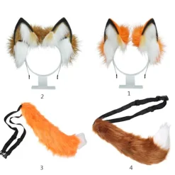 Mjuka djuröron svans lurvig cosplay huvudbonad handgjord Halloween huvudbonad（2）> Huvudbonader