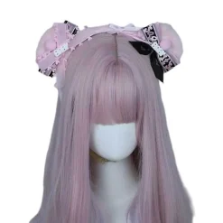 Mjukt björnöron pannband Lolita band rosetter hårbåge Cosplay fest pannband(Rosa)> Huvudbonader