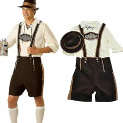 Män bayerska läderhosen tyska Oktoberfest traditionella shorts öl kille kostym L> Dräkter