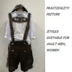 Män bayerska läderhosen tyska Oktoberfest traditionella shorts öl kille kostym L> Dräkter