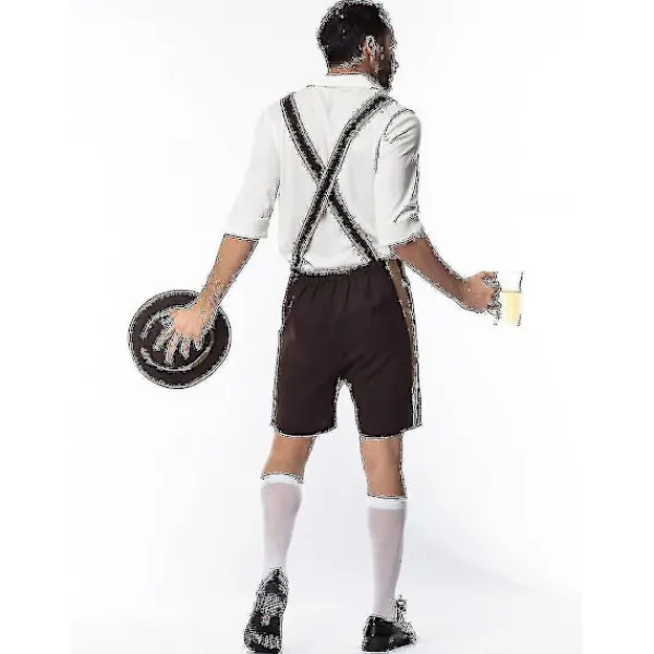 Män bayerska läderhosen tyska Oktoberfest traditionella shorts öl kille kostym L> Dräkter