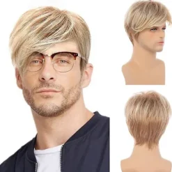 Män Blandat Blond stilig Kort rakt hår Peruker Cosplay Full Peruk> Peruker