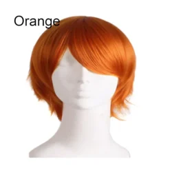 unbranded Män Kvinnor Flerfärgad kort rakt hårstrå Hel peruk för Anime Party Cosplay - Orange> Peruker
